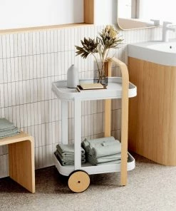 Umbra Bellwood Bar/Serving Cart | White-Natural -Cheap Dinnerware Store 1015392 668 bellwood bar cart i04