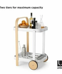 Umbra Bellwood Bar/Serving Cart | White-Natural -Cheap Dinnerware Store 1015392 668 bellwood bar cart wht nat co01