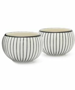 Bredemeijer Ceramic Tea Mugs Set Of 2 | Black & White Stripes