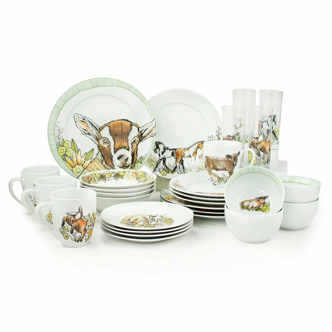 Everything Kitchens Barnyard Baby Animals 28-Piece Dinnerware Set | Assorted 1 Everything Kitchens Barnyard Baby Animals 28-Piece Dinnerware Set | Assorted