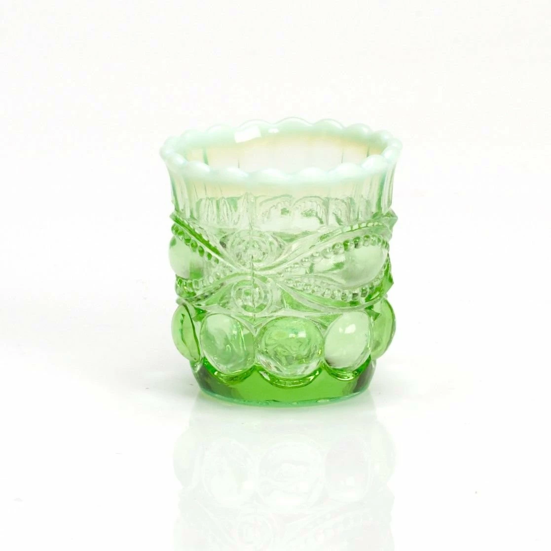Mosser Glass Eye Winker Toothpick Holder | Green Opal 1 Mosser Glass Eye Winker Toothpick Holder | Green Opal