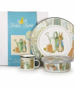 Golden Rabbit Enamelware 3-Piece Children's Dinnerware Set | Peter Rabbit Watering Can