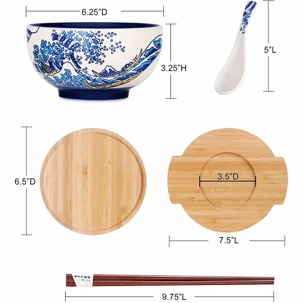 Fuji Merchandise 6.25" Bowl With Wooden Lid & Trivet Set | Hokusai 5 Fuji Merchandise 6.25" Bowl With Wooden Lid & Trivet Set | Hokusai - Image 5