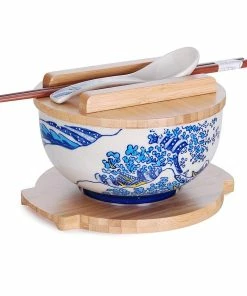 Fuji Merchandise 6.25" Bowl With Wooden Lid & Trivet Set | Hokusai