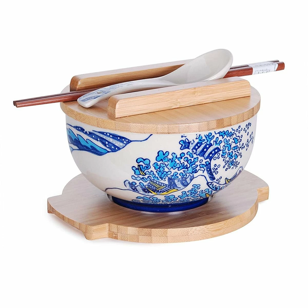 Fuji Merchandise 6.25" Bowl With Wooden Lid & Trivet Set | Hokusai 1 Fuji Merchandise 6.25" Bowl With Wooden Lid & Trivet Set | Hokusai