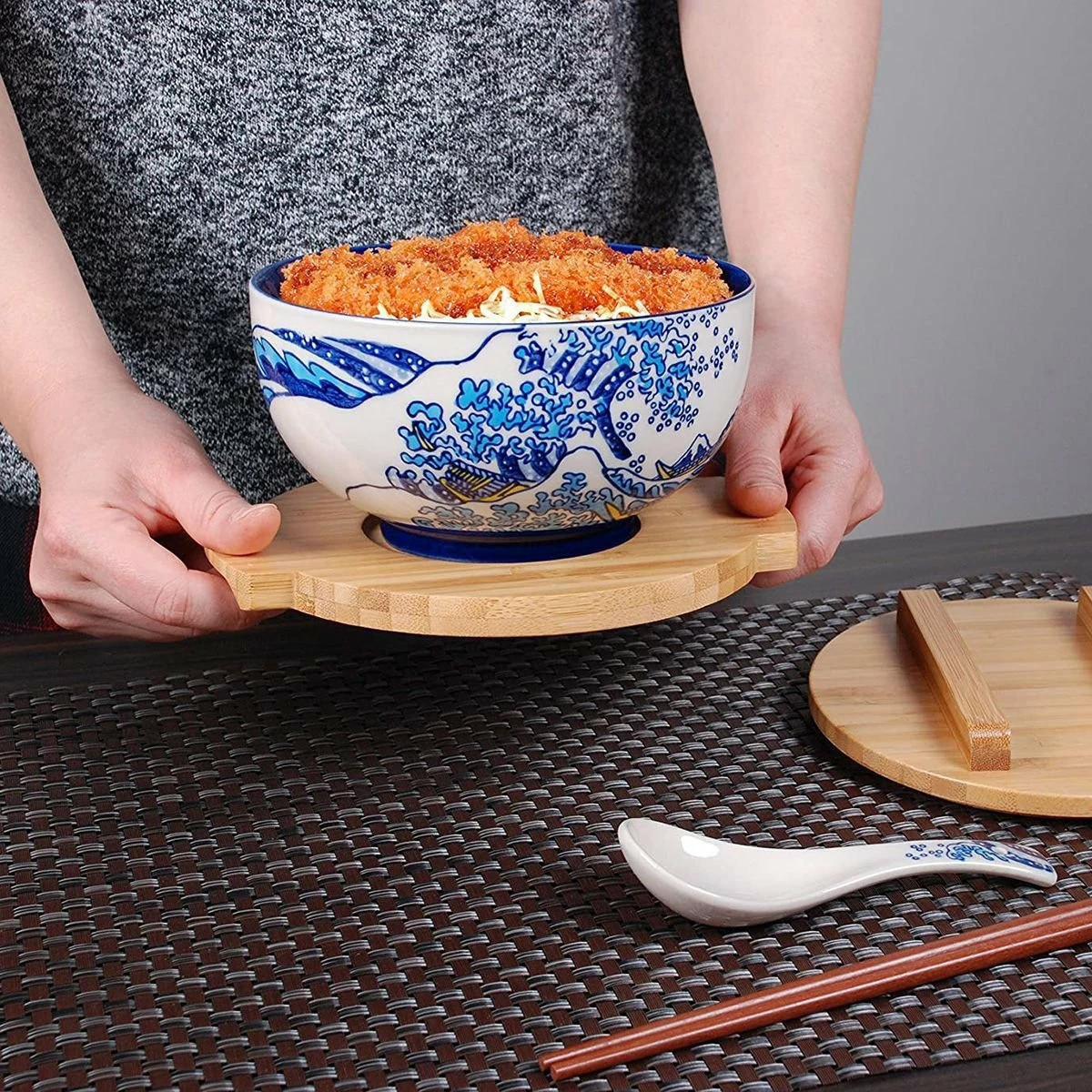 Fuji Merchandise 6.25" Bowl With Wooden Lid & Trivet Set | Hokusai 6 Fuji Merchandise 6.25" Bowl With Wooden Lid & Trivet Set | Hokusai - Image 6