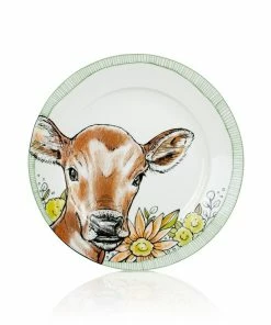 Everything Kitchens Barnyard Baby Animals 10.5" Dinner Plate | "Have A Jersey Cow" - Calf