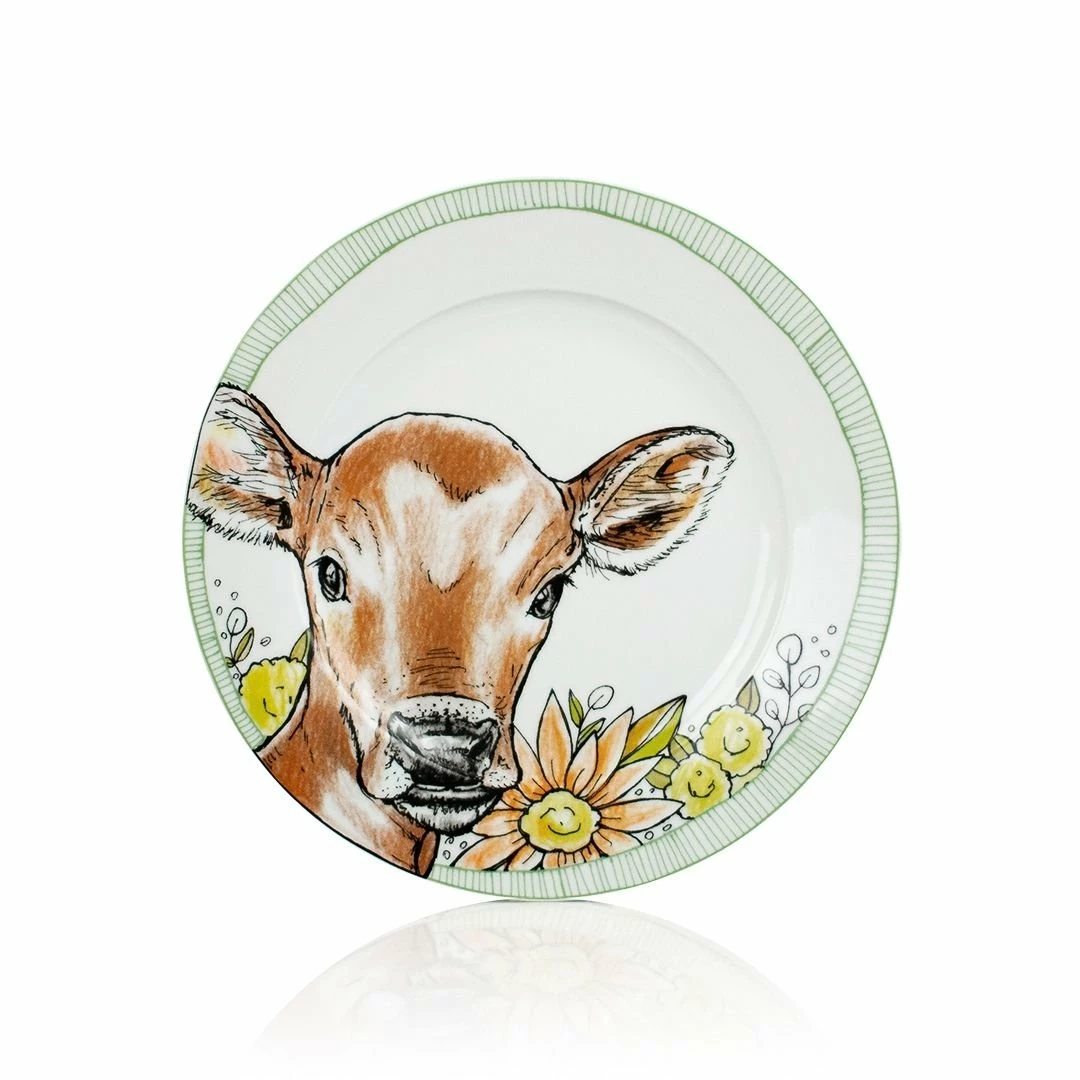 Everything Kitchens Barnyard Baby Animals 10.5" Dinner Plate | "Have A Jersey Cow" - Calf 1 Everything Kitchens Barnyard Baby Animals 10.5" Dinner Plate | "Have A Jersey Cow" - Calf