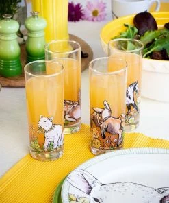 Everything Kitchens Barnyard Baby Animals 8 Oz Drinking Glass | "Hold Your Baby Horses" - Foal -Cheap Dinnerware Store barnyard baby farm animals glass set lifestyle 7