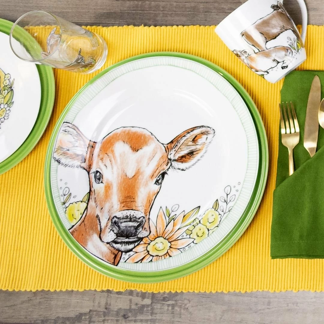 Everything Kitchens Barnyard Baby Animals 10.5" Dinner Plate | "Have A Jersey Cow" - Calf 2 Everything Kitchens Barnyard Baby Animals 10.5" Dinner Plate | "Have A Jersey Cow" - Calf - Image 2