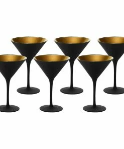 Stolzle 8oz Olympia Crystal Martini Glasses - Set Of 6 | Black & Gold