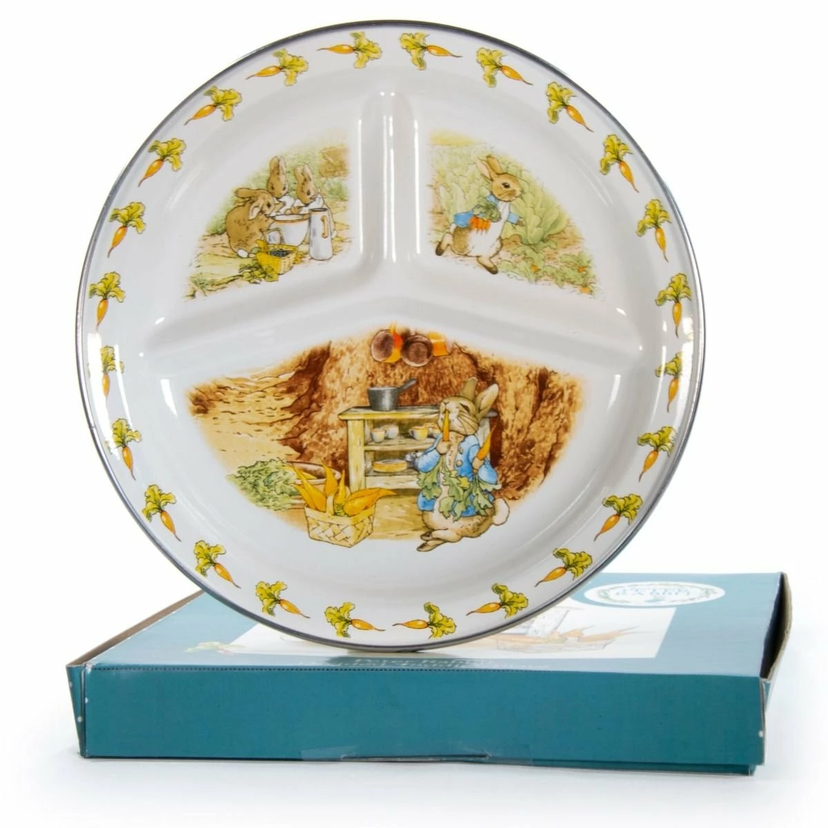 Golden Rabbit Enamelware 9" Divided Toddler Plate | Peter Rabbit 1 Golden Rabbit Enamelware 9" Divided Toddler Plate | Peter Rabbit
