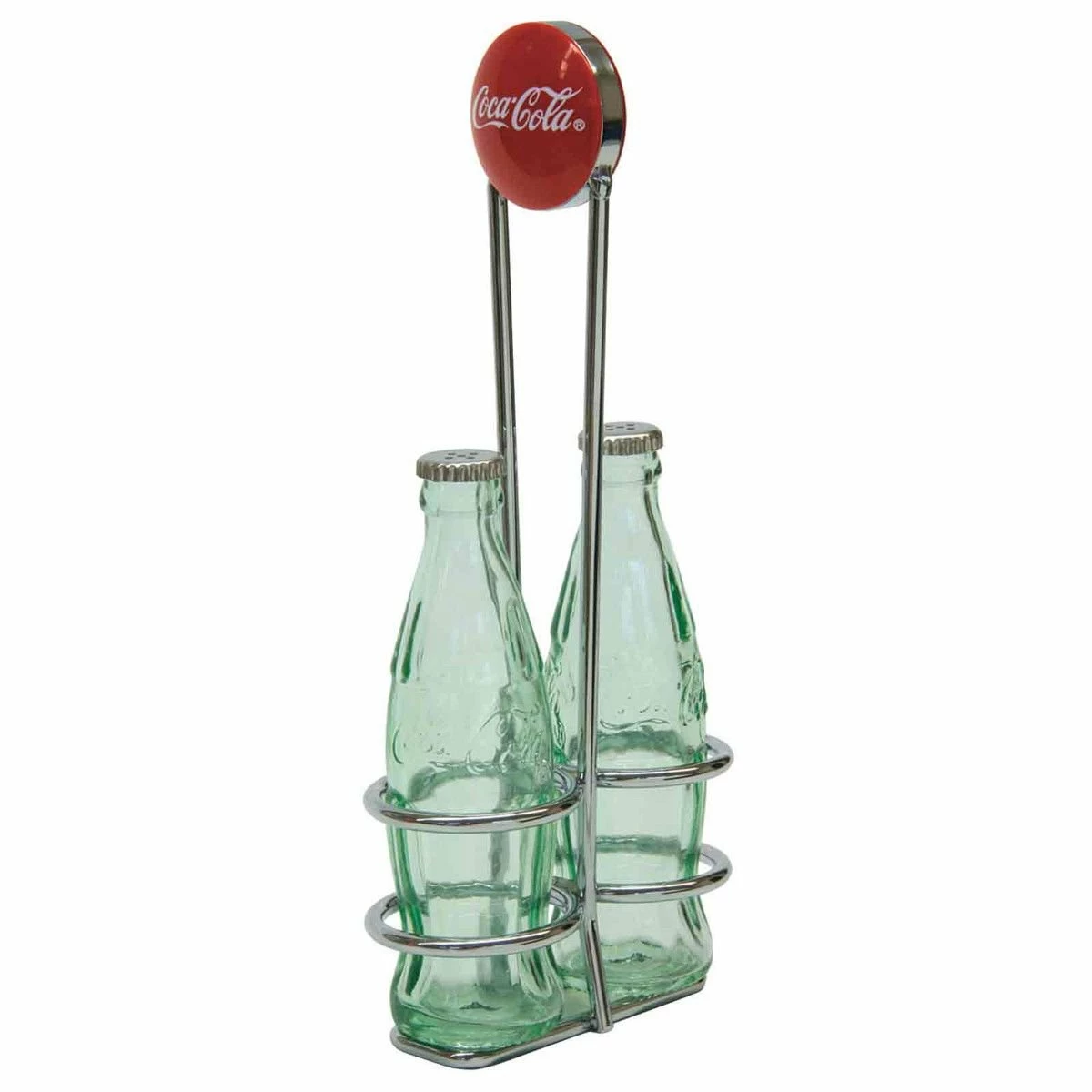 TableCraft 1oz Coca-Cola Salt & Pepper Shakers | Green Tinted Glass With Retro Rack 1 TableCraft 1oz Coca-Cola Salt & Pepper Shakers | Green Tinted Glass With Retro Rack
