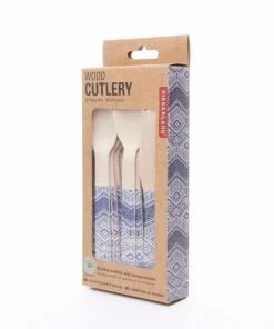 Kikkerland Wood Cutlery Set | Tribal -Cheap Dinnerware Store cu302 pkg 2 800x800