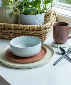 Everything Kitchens Modern Flat 24oz Bowls (Set Of 4) | Stone Gray -Cheap Dinnerware Store ek modern flat lifestyle squares 0001 ek modern flat lifestyle shoot 2402 1