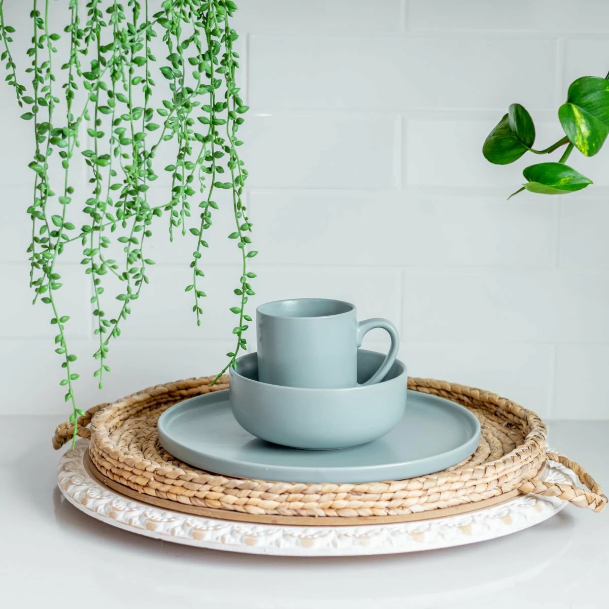 Everything Kitchens Modern Flat 12-Piece Dinnerware Set | Dusty Blue 5 Everything Kitchens Modern Flat 12-Piece Dinnerware Set | Dusty Blue - Image 5