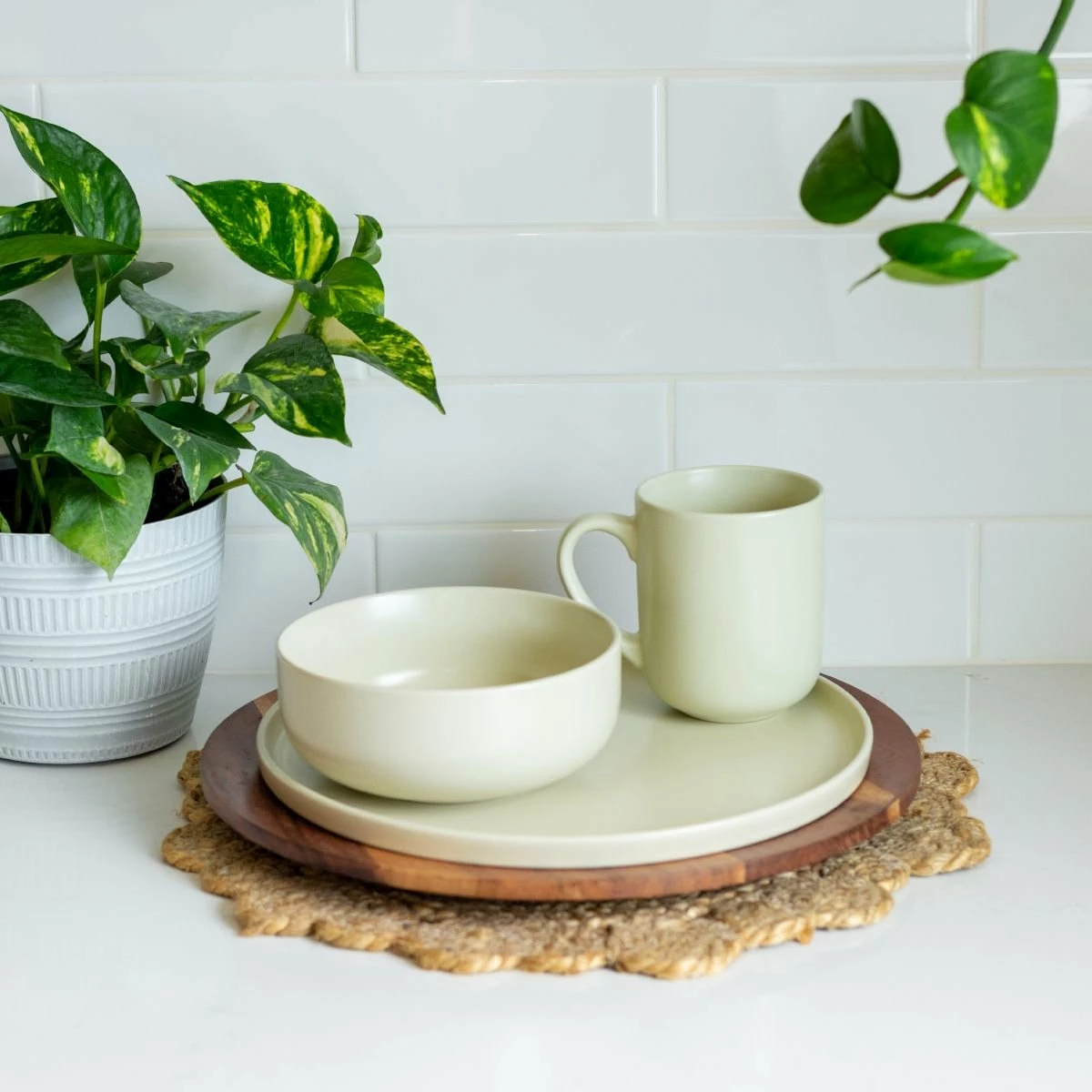 Everything Kitchens Modern Flat 12-Piece Dinnerware Set | Beige 5 Everything Kitchens Modern Flat 12-Piece Dinnerware Set | Beige - Image 5