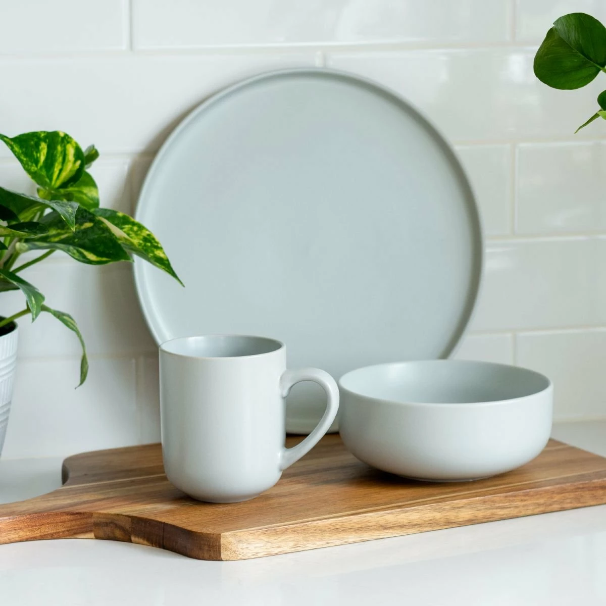 Everything Kitchens Modern Flat 12-Piece Dinnerware Set | Stone Gray 5 Everything Kitchens Modern Flat 12-Piece Dinnerware Set | Stone Gray - Image 5