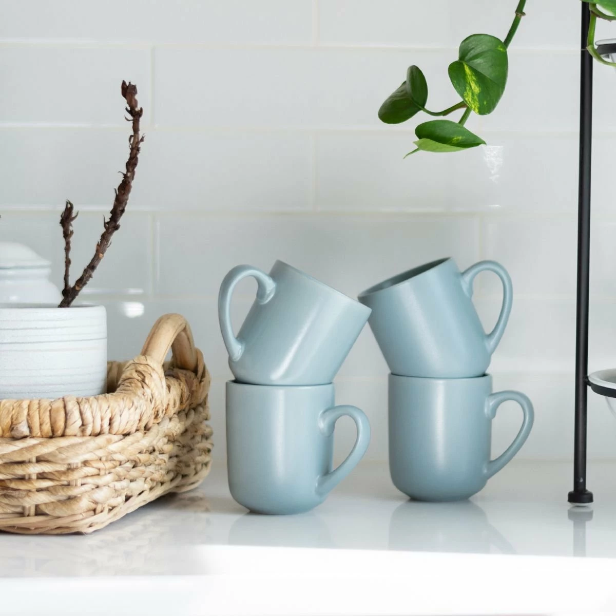 Everything Kitchens Modern Flat 8-Piece Mug Set | Stone Gray & Dusty Blue 4 Everything Kitchens Modern Flat 8-Piece Mug Set | Stone Gray & Dusty Blue - Image 4