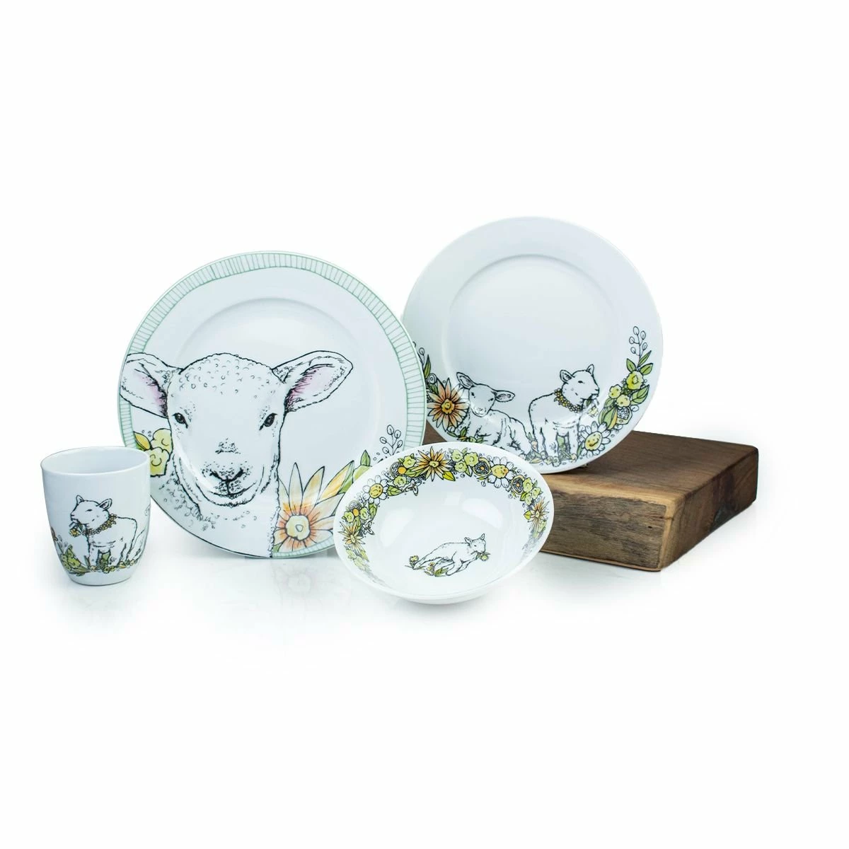 Everything Kitchens Barnyard Baby Animals 16-Piece Dinnerware Set With Mugs | "Leaping Sheep" - Lamb 1 Everything Kitchens Barnyard Baby Animals 16-Piece Dinnerware Set With Mugs | "Leaping Sheep" - Lamb