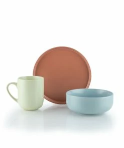 Everything Kitchens Modern Flat 12-Piece Breakfast Set | Terracotta, Dusty Blue, Beige