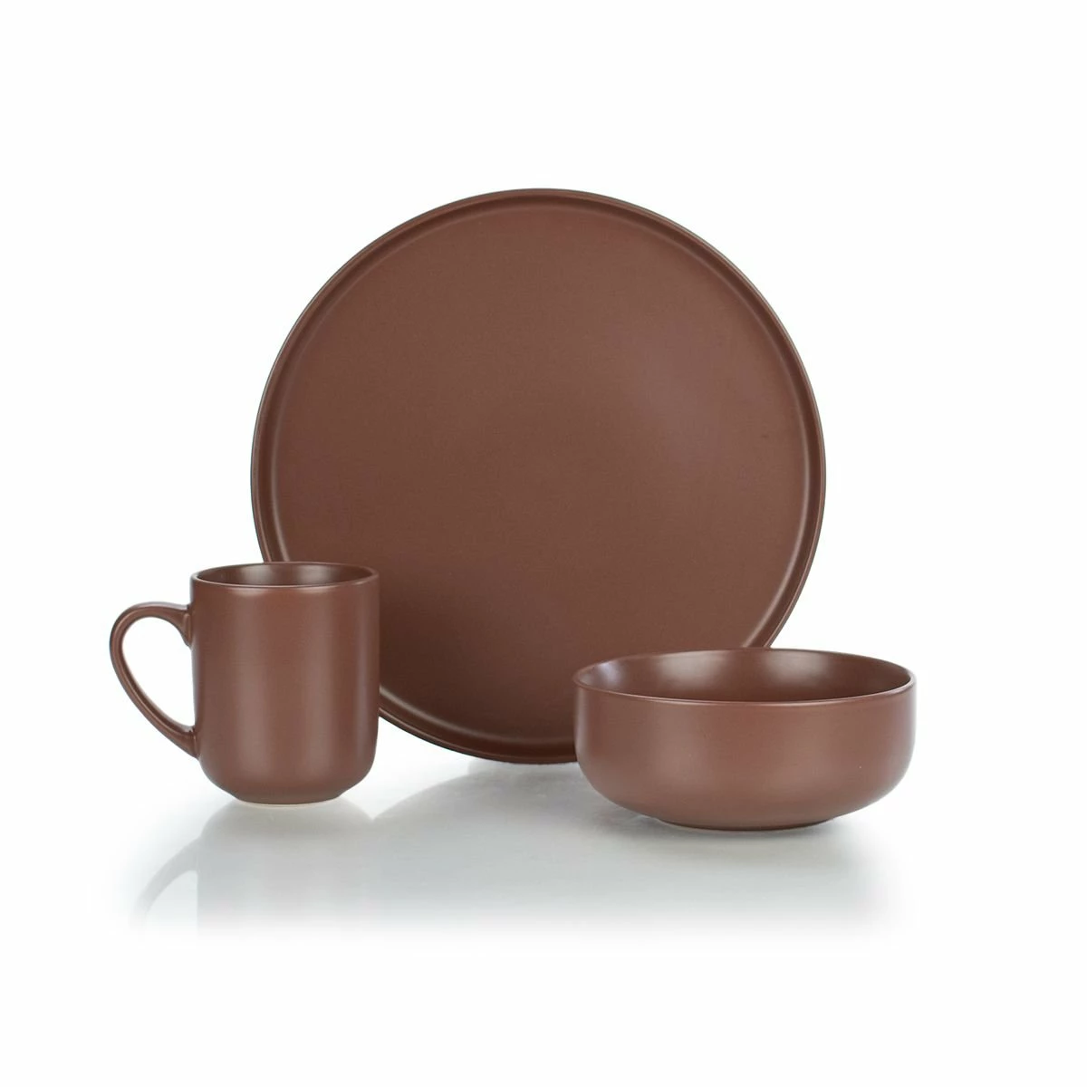 Everything Kitchens Modern Flat 12-Piece Dinnerware Set | Brown 1 Everything Kitchens Modern Flat 12-Piece Dinnerware Set | Brown