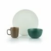 Everything Kitchens Modern Colorful Neutrals - Rippled 12-Piece Dinnerware Set - Matte | Ivory, Green, Mocha