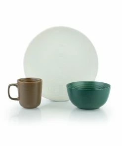 Everything Kitchens Modern Colorful Neutrals - Rippled 12-Piece Dinnerware Set - Matte | Ivory, Green, Mocha
