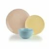 Everything Kitchens Modern Colorful Neutrals - Rippled 12-Piece Dinnerware Set - Glazed | Blue, Butter Yellow & Blush Pink