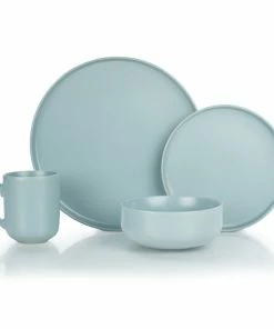 Everything Kitchens Modern Flat 16-Piece Dinnerware Set | Dusty Blue