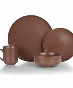 Everything Kitchens Modern Flat 16-Piece Dinnerware Set | Brown
