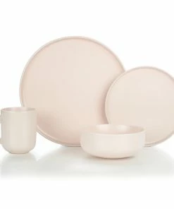 Everything Kitchens Modern Flat 16-Piece Dinnerware Set | Soft Pink