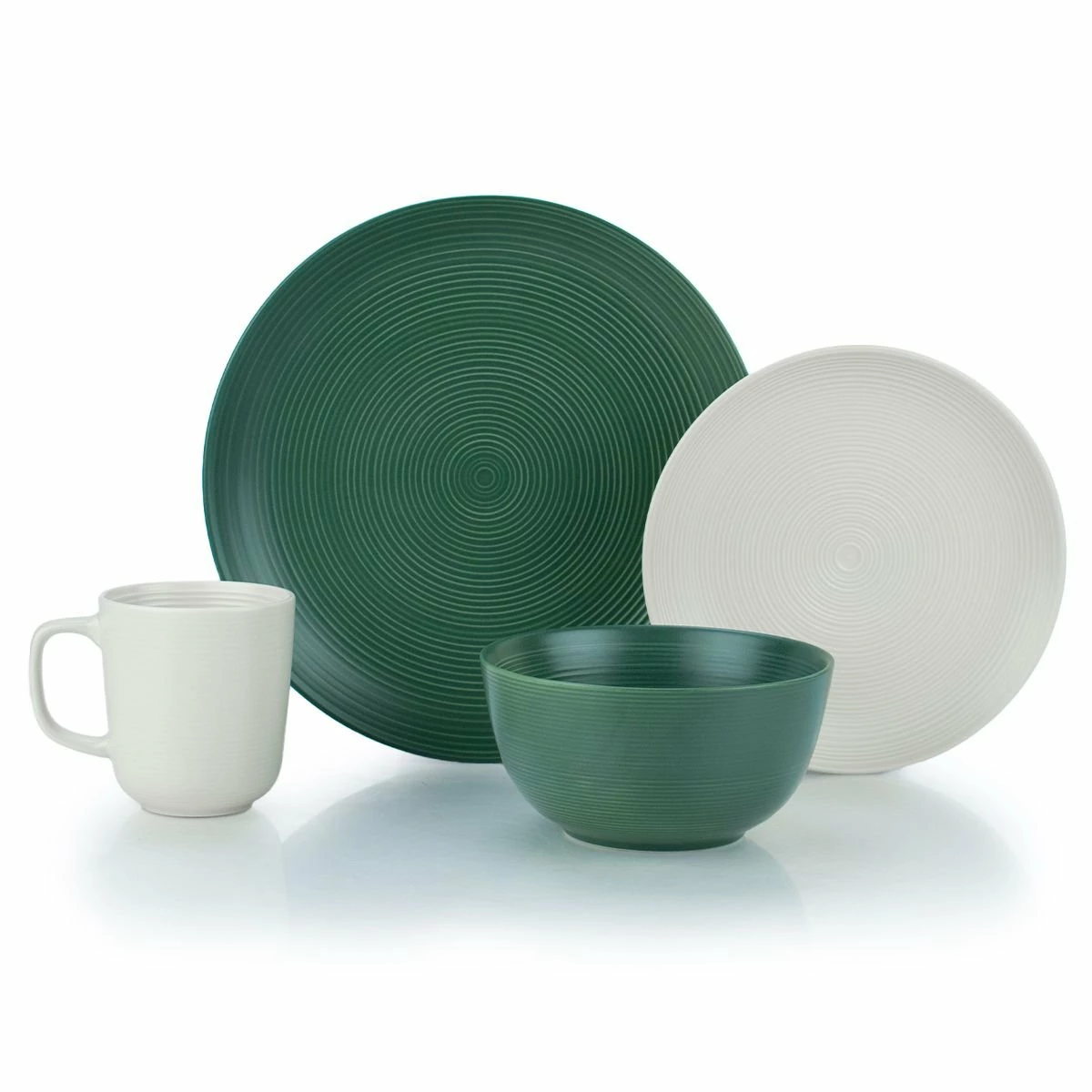 Everything Kitchens Modern Colorful Neutrals - Rippled 16-Piece Dinnerware Set - Matte | Green & Ivory 2 Everything Kitchens Modern Colorful Neutrals - Rippled 16-Piece Dinnerware Set - Matte | Green & Ivory - Image 2