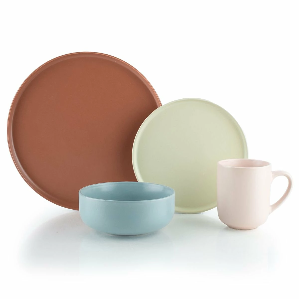 Everything Kitchens Modern Flat 16-Piece Dinnerware Set | Terracotta, Beige, Dusty Blue, Soft Pink 1 Everything Kitchens Modern Flat 16-Piece Dinnerware Set | Terracotta, Beige, Dusty Blue, Soft Pink
