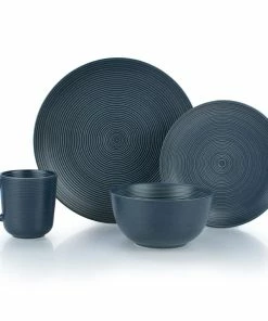Everything Kitchens Modern Colorful Neutrals - Rippled 16-Piece Dinnerware Set - Matte | Charcoal