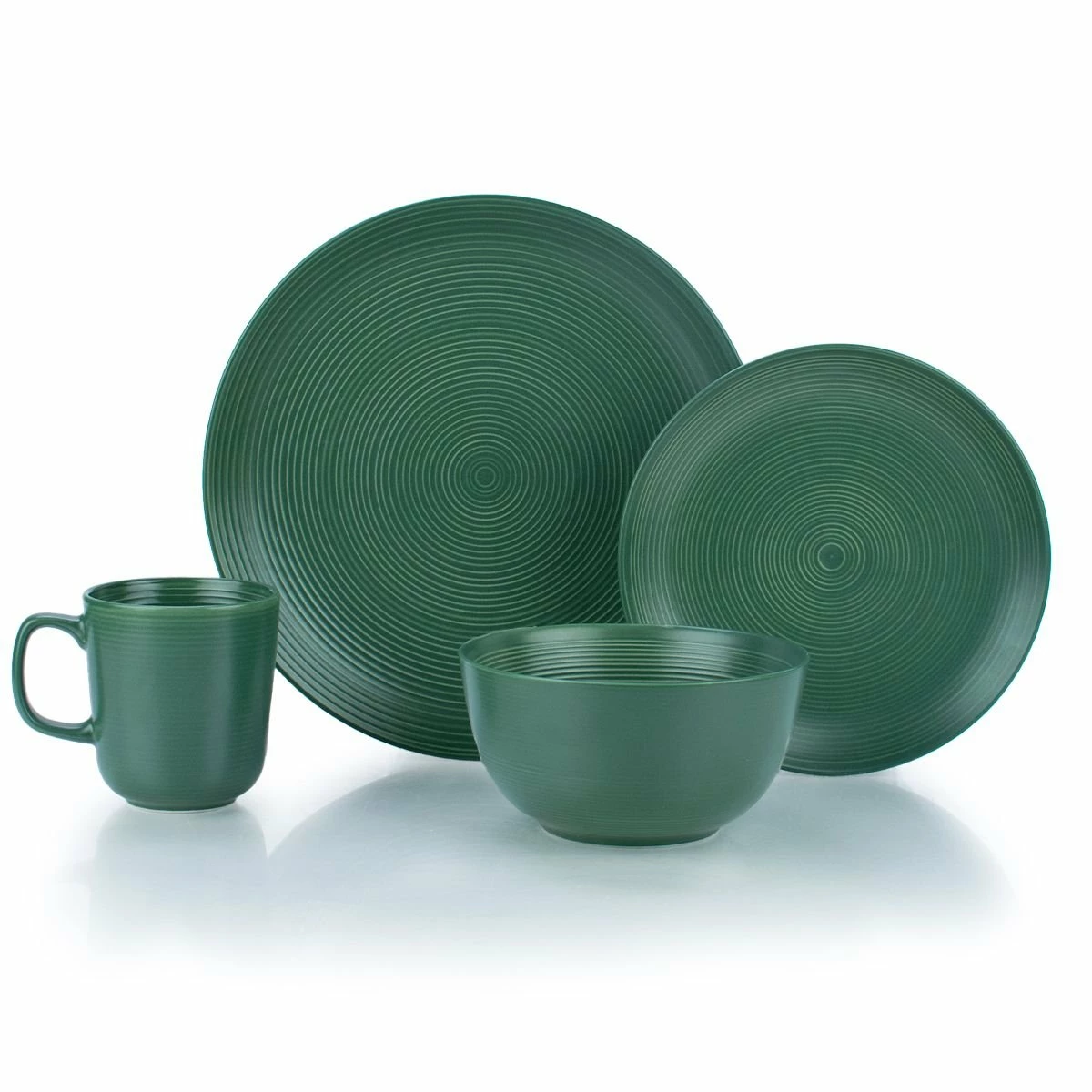 Everything Kitchens Modern Colorful Neutrals - Rippled 16-Piece Dinnerware Set - Matte | Green 1 Everything Kitchens Modern Colorful Neutrals - Rippled 16-Piece Dinnerware Set - Matte | Green