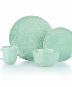 Everything Kitchens Modern Colorful Neutrals - Rippled 16-Piece Dinnerware Set - Glazed | Light Green