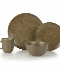 Everything Kitchens Modern Colorful Neutrals - Rippled 16-Piece Dinnerware Set - Matte | Mocha
