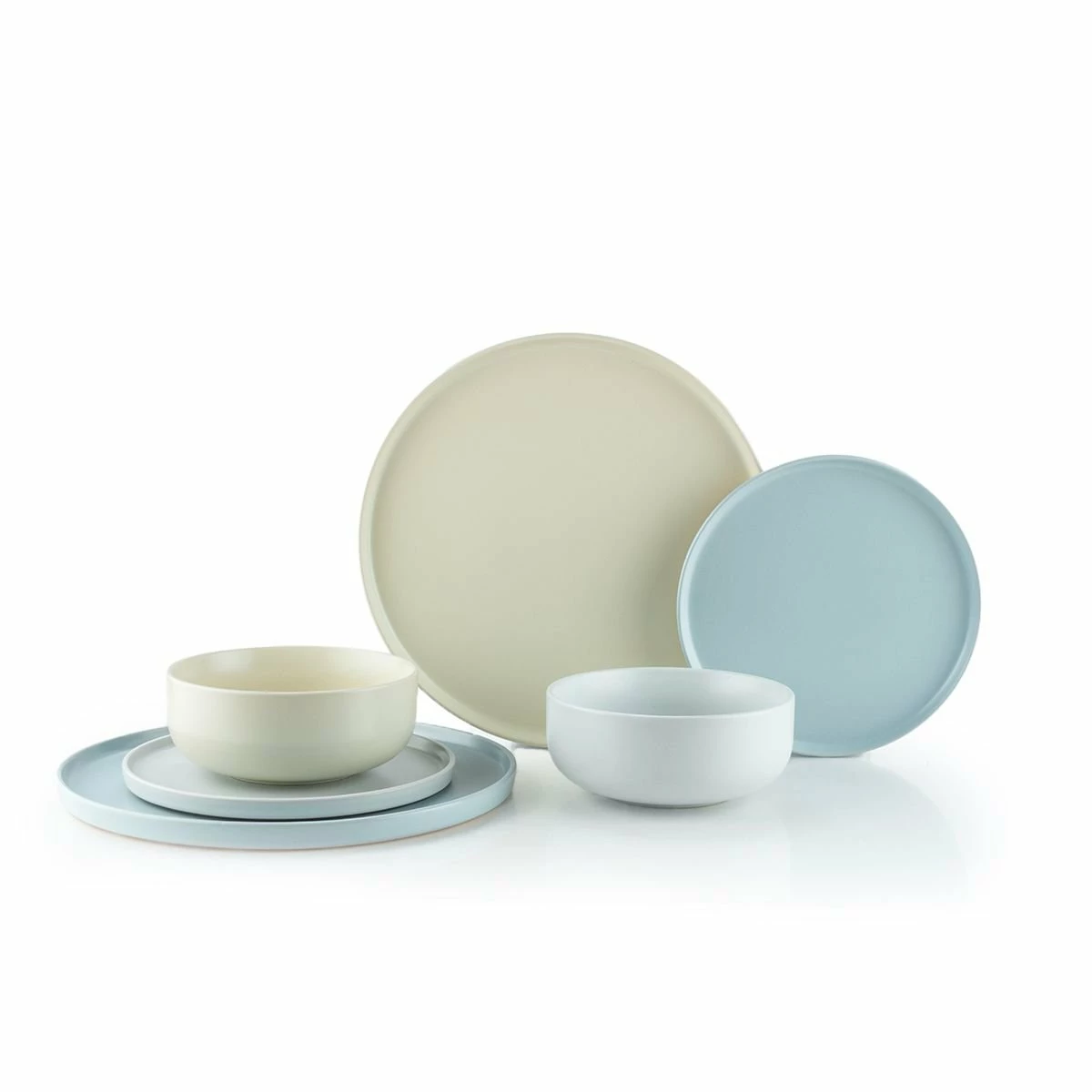 Everything Kitchens Modern Flat 24-Piece Dinnerware Set | Dusty Blue, Stone Gray, Beige 1 Everything Kitchens Modern Flat 24-Piece Dinnerware Set | Dusty Blue, Stone Gray, Beige