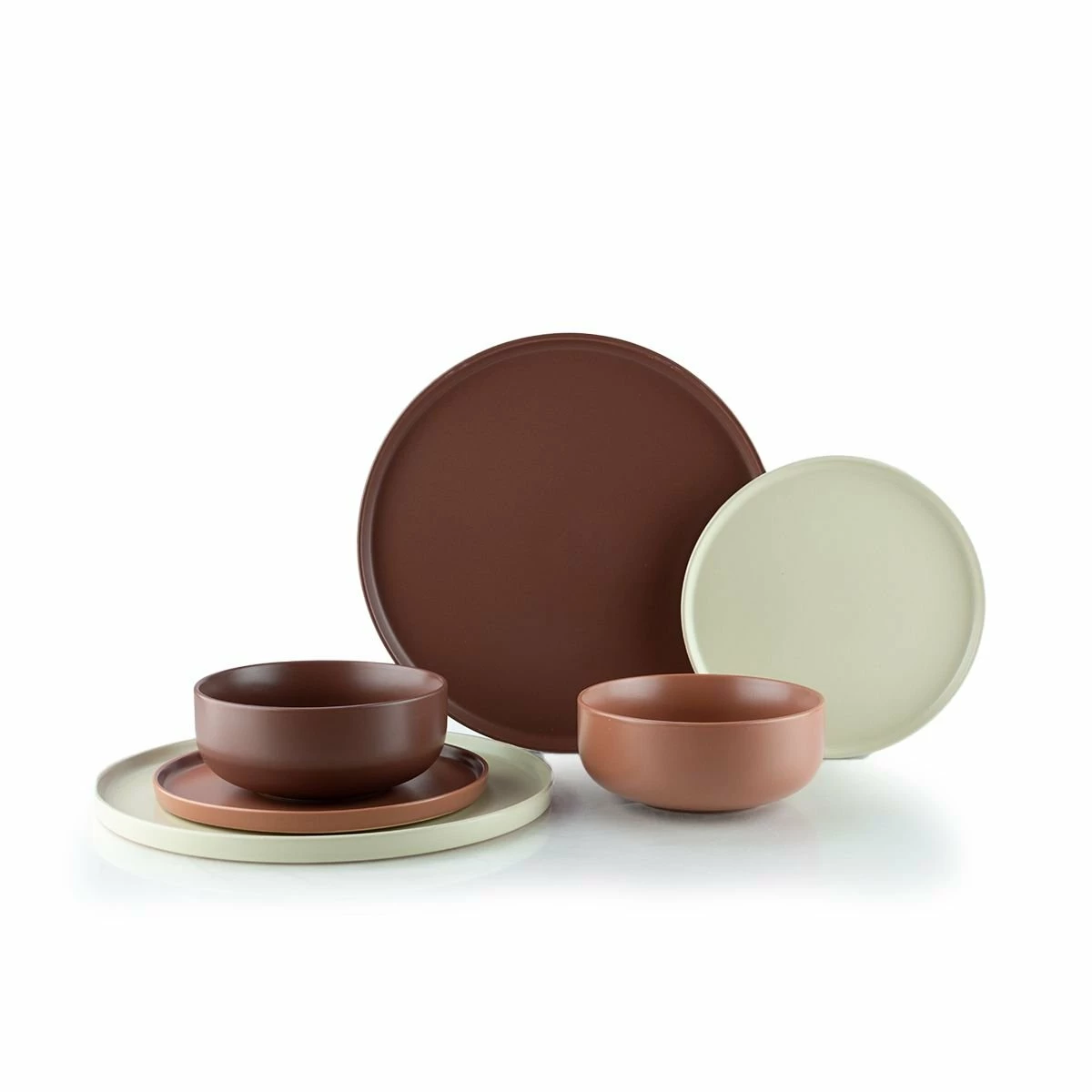 Everything Kitchens Modern Flat 24-Piece Dinnerware Set | Beige, Terracotta, Brown 1 Everything Kitchens Modern Flat 24-Piece Dinnerware Set | Beige, Terracotta, Brown