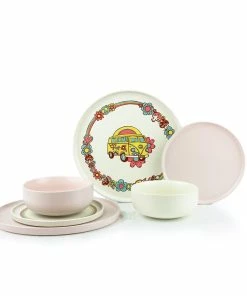 Everything Kitchens Modern Flat 24-Piece Dinnerware Set | Peace & Love + Soft Pink