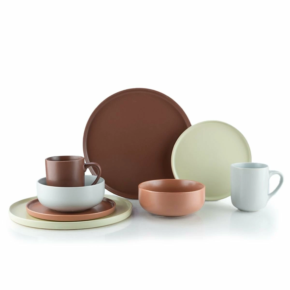 Everything Kitchens Modern Flat 32-Piece Dinnerware Set | Beige, Terracotta, Stone Gray, Brown 1 Everything Kitchens Modern Flat 32-Piece Dinnerware Set | Beige, Terracotta, Stone Gray, Brown