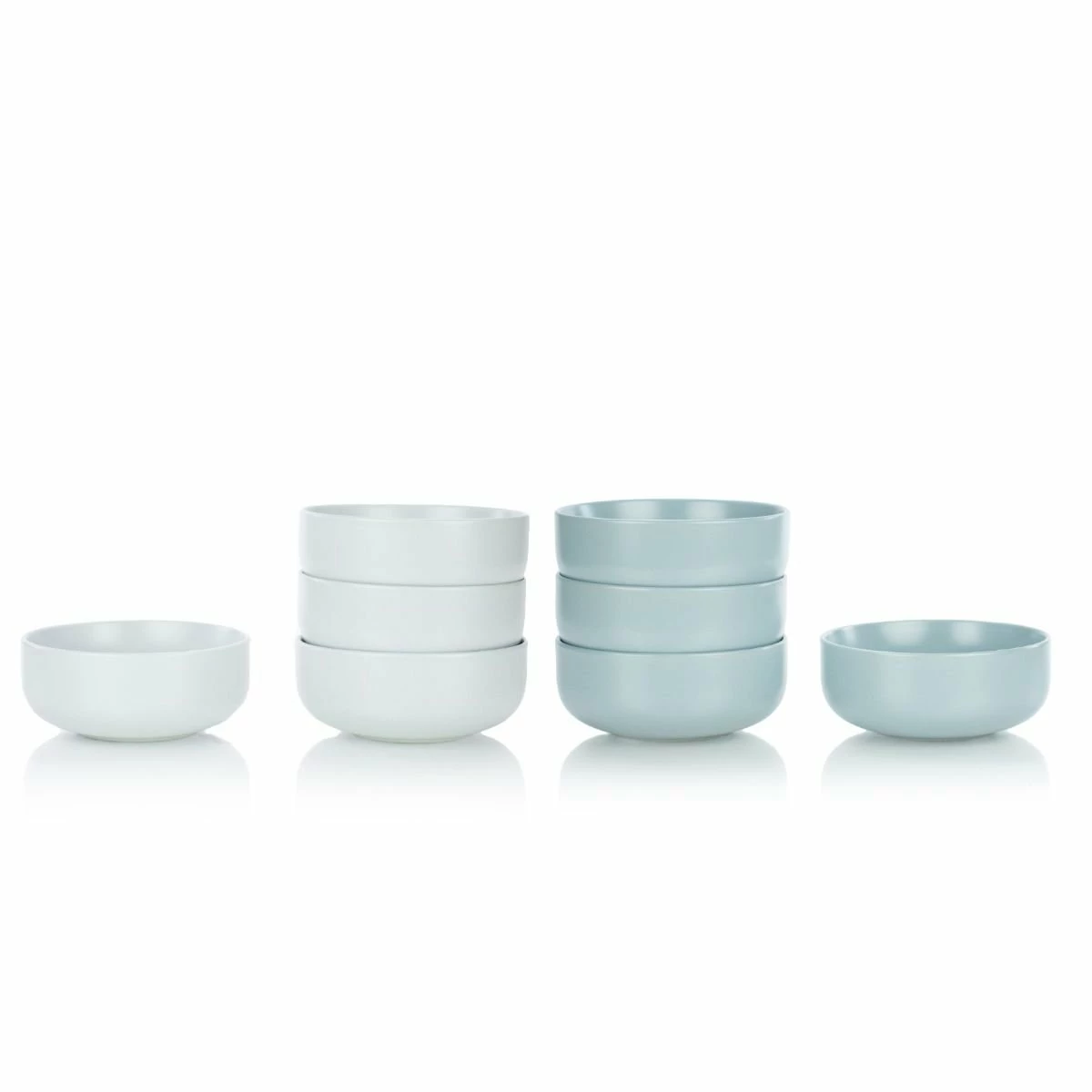 Everything Kitchens Modern Flat 8-Piece Bowl Set | Stone Gray & Dusty Blue 1 Everything Kitchens Modern Flat 8-Piece Bowl Set | Stone Gray & Dusty Blue