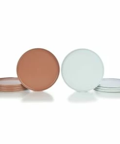Everything Kitchens Modern Flat 8-Piece Dinner Plate Set | Terracotta & Stone Gray