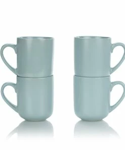 Everything Kitchens Modern Flat 15oz Mugs (Set Of 4) | Dusty Blue