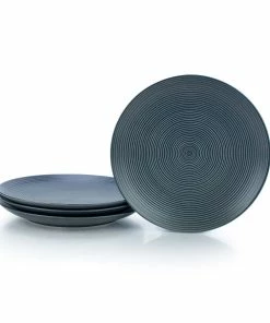 Everything Kitchens Modern Colorful Neutrals - Rippled 10.5" Dinner Plates (Set Of 4) - Matte | Charcoal