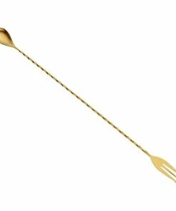 Mercer Barfly 15.75" Bar Spoon With Fork | Gold Plated