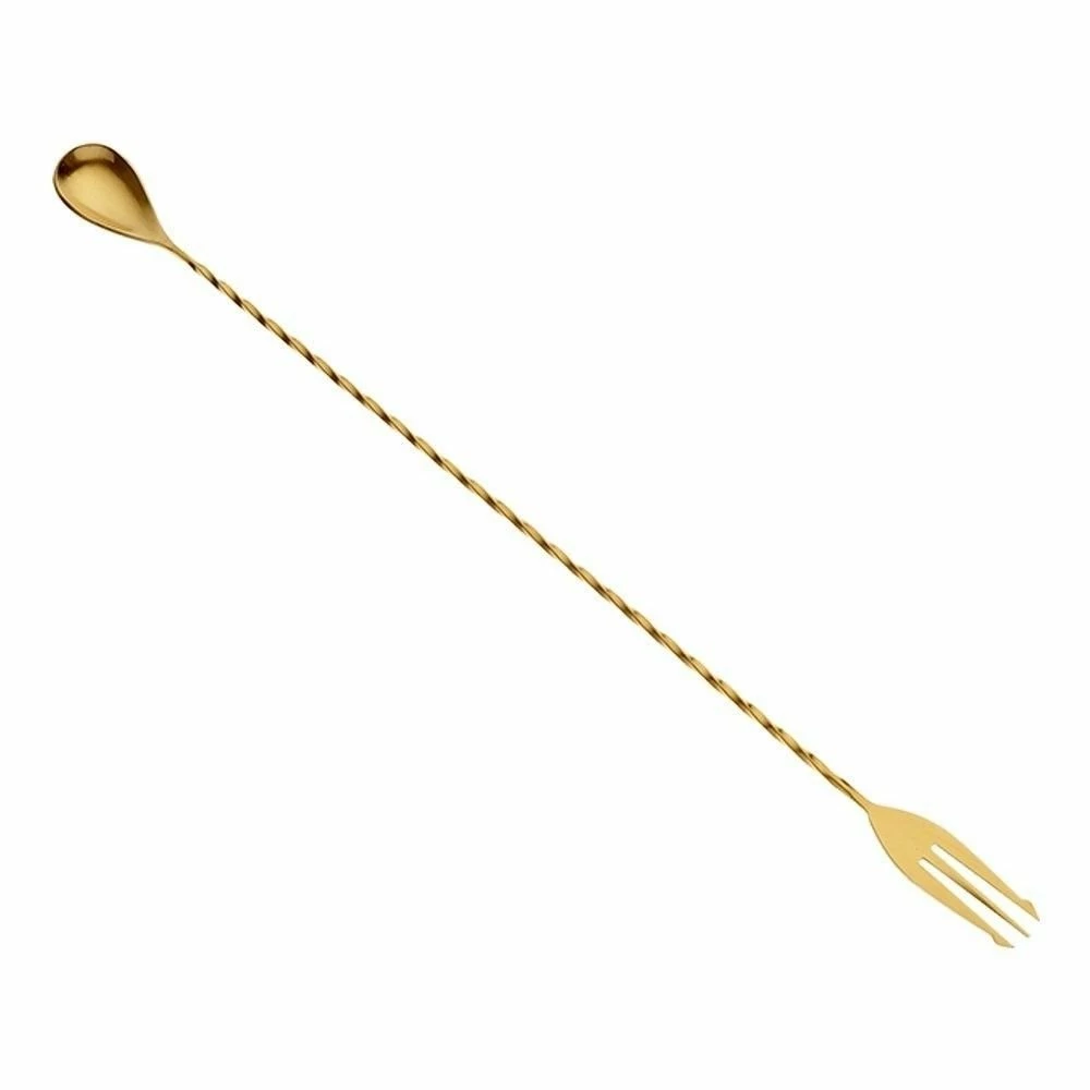 Mercer Barfly 15.75" Bar Spoon With Fork | Gold Plated 1 Mercer Barfly 15.75" Bar Spoon With Fork | Gold Plated