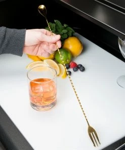 Mercer Barfly 19.6" Bar Spoon With Fork | Gold Plated -Cheap Dinnerware Store mercer barfly goldplated bar spoon with fork 19inch