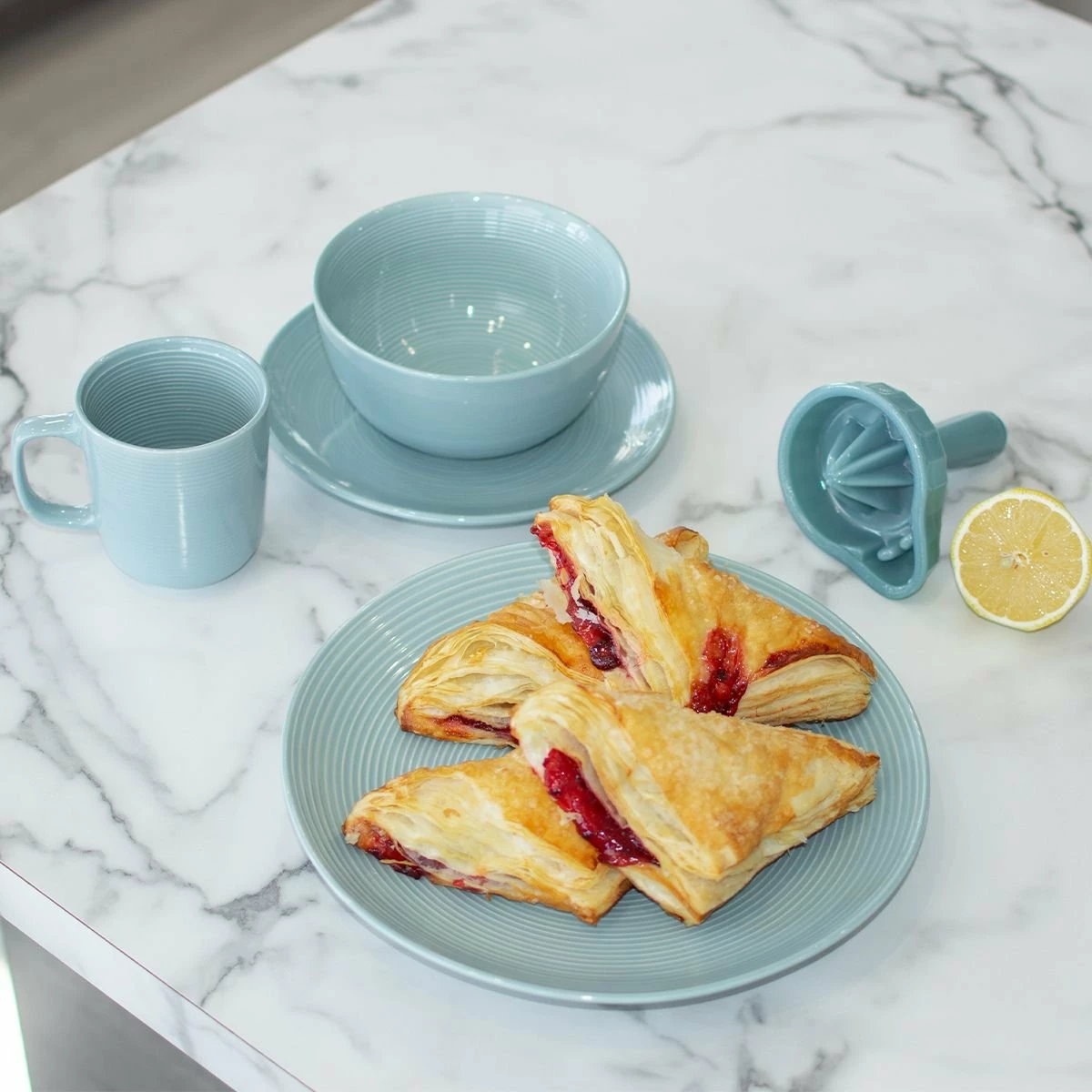 Everything Kitchens Modern Colorful Neutrals - Rippled 10.5" Dinner Plates (Set Of 4) - Glazed | Blue 3 Everything Kitchens Modern Colorful Neutrals - Rippled 10.5" Dinner Plates (Set Of 4) - Glazed | Blue - Image 3